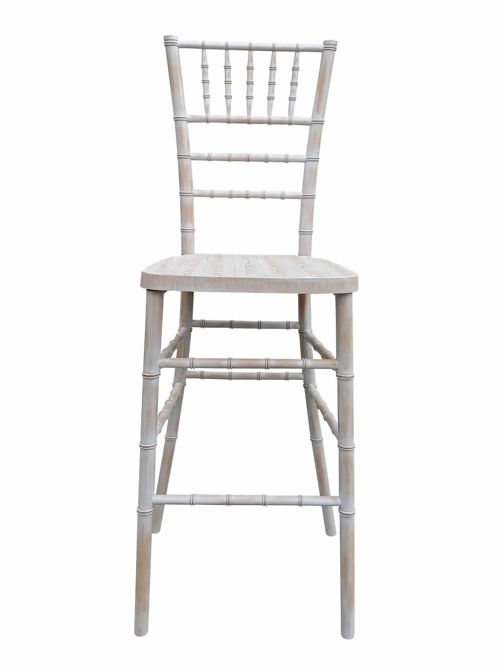 Chivari White Distressed WoodGrain™ Resin Steel Skeleton™ Chiavari Barstool BCRWDB-ST-AX-T