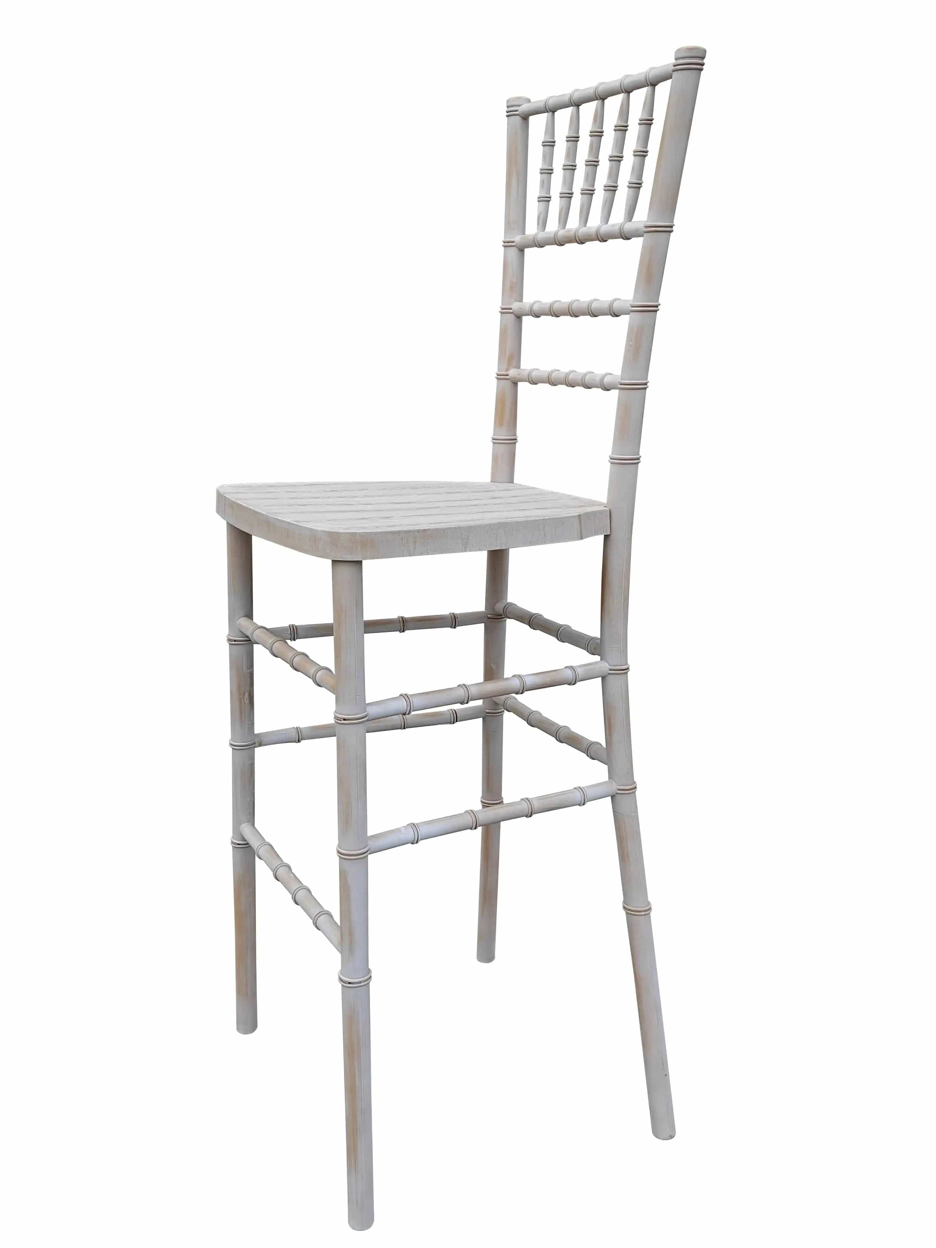 Chivari White Distressed WoodGrain™ Resin Steel Skeleton™ Chiavari Barstool BCRWDB-ST-AX-T