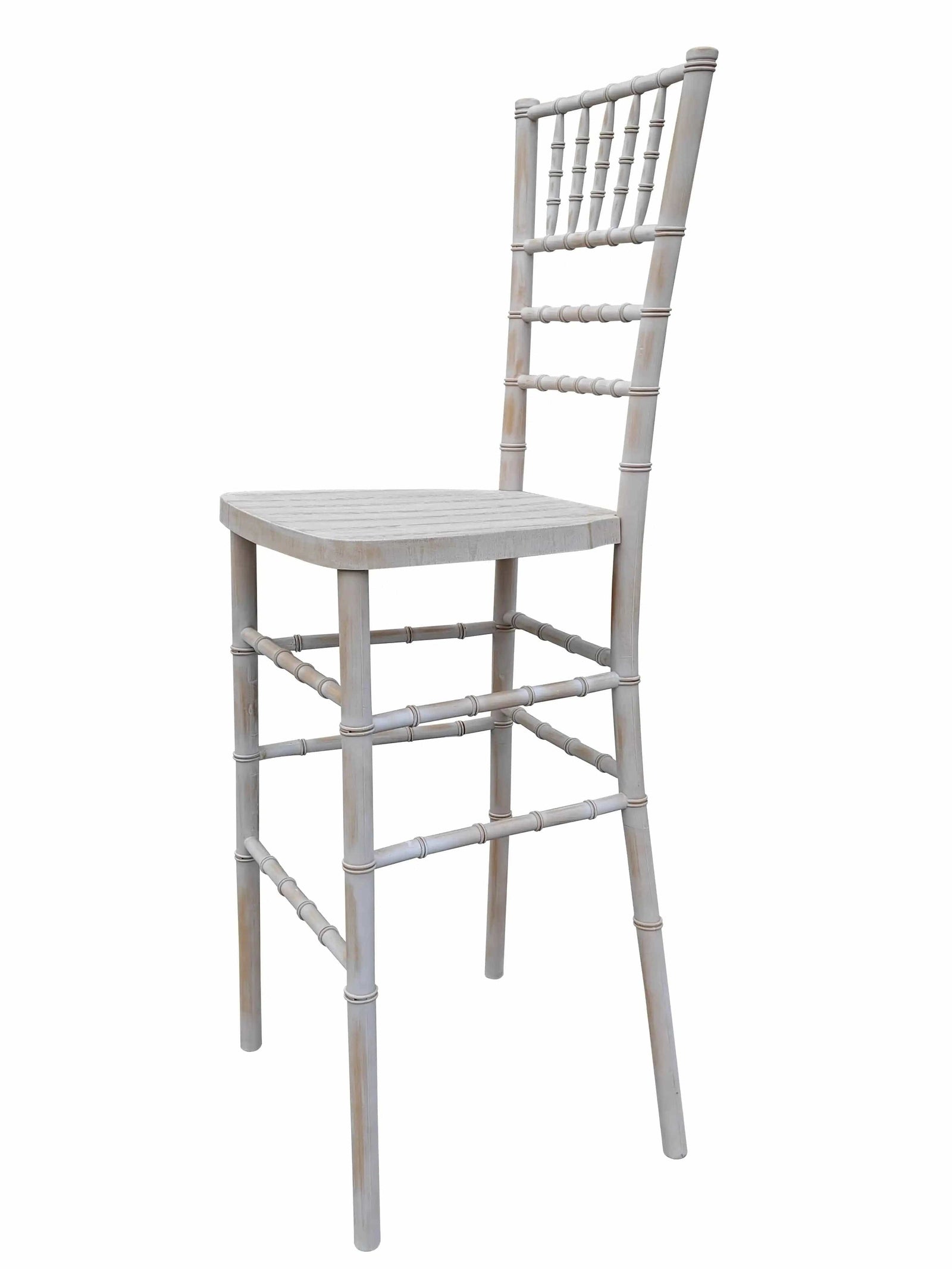 Chivari White Distressed WoodGrain™ Resin Steel Skeleton™ Chiavari Barstool BCRWDB-ST-AX-T