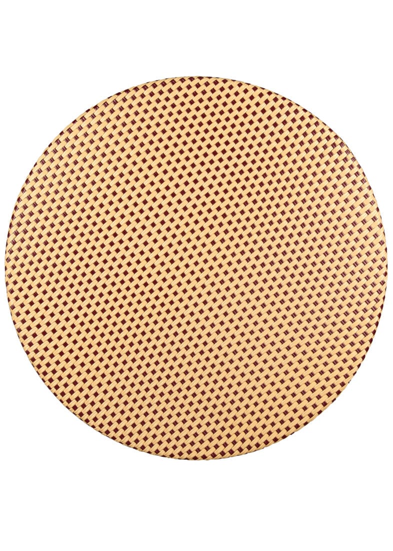 Toulouse 40" Round Glass Top Beige and Maroon Rattan French Bistro Table TBTPBM-KT-AX-T