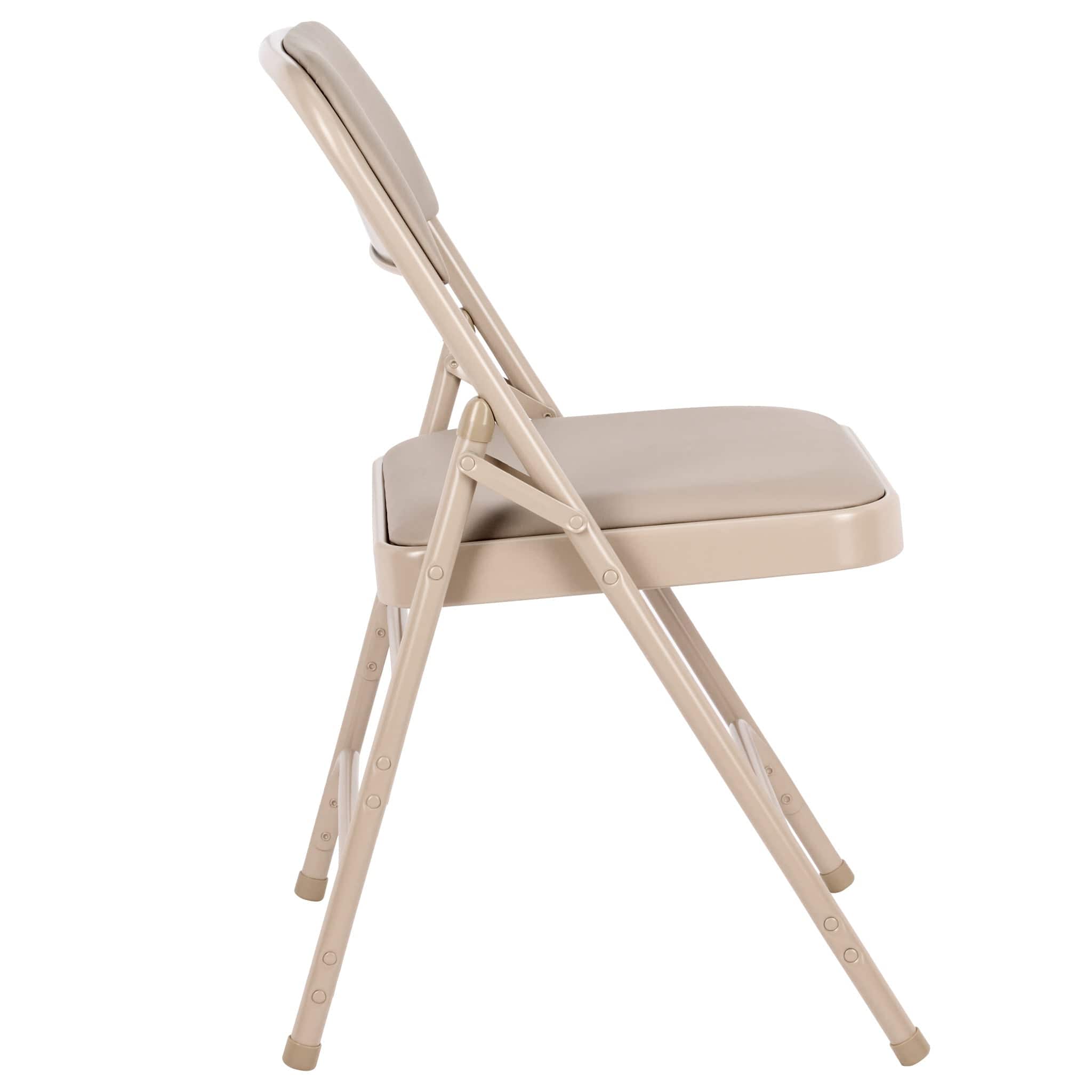 Chivari Beige Metal Folding Chair with  Beige Vinyl Cushion CFMVBEBE1-CX-T