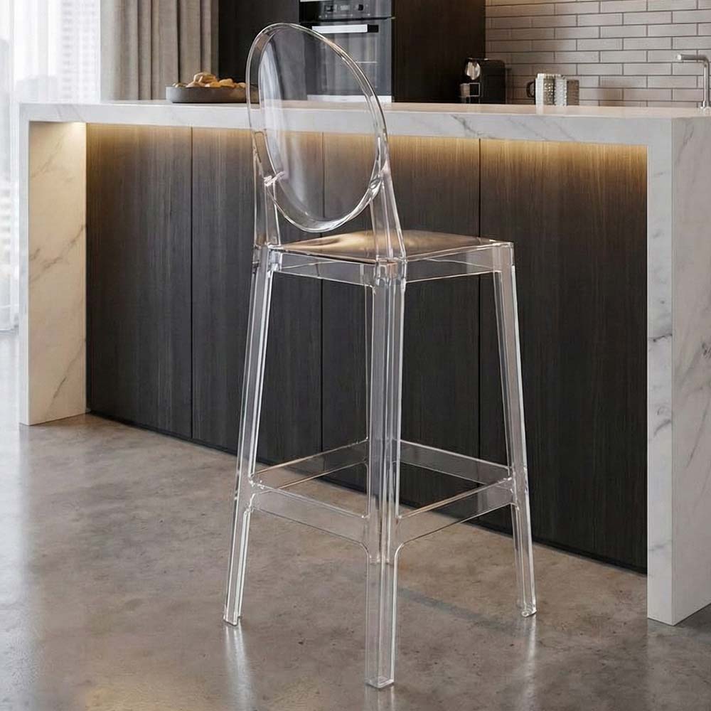 Chivari Clear Resin Oval Back Ghost Barstool BGRO-ZG-T