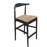 Black Horn Wood Bar Stool with Natural Rope Seat