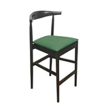 Black Horn Wood Bar Stool with Hunter Green Vinyl Cushion