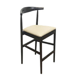 Black Horn Wood Bar Stool with Ivory Vinyl Cushion