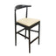 Black Horn Wood Bar Stool with Ivory Vinyl Cushion