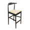 Black Horn Wood Bar Stool with Ivory Vinyl Cushion