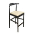 Black Horn Wood Bar Stool with Ivory Vinyl Cushion