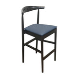 Black Horn Wood Bar Stool with Navy Blue Vinyl Cushion