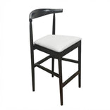 Black Horn Wood Bar Stool with White Vinyl Cushion
