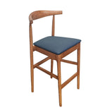 Chestnut Horn Wood Bar Stool with Navy Blue Vinyl Cushion