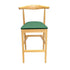 Natural Horn Wood Bar Stool with Hunter Green Vinyl Cushion