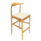 Natural Horn Wood Bar Stool with Ivory Vinyl Cushion