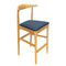 Natural Horn Wood Bar Stool with Navy Blue Vinyl Cushion