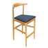 Natural Horn Wood Bar Stool with Navy Blue Vinyl Cushion