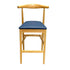 Natural Horn Wood Bar Stool with Navy Blue Vinyl Cushion