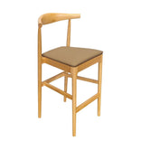 Natural Horn Wood Bar Stool with Taupe Vinyl Cushion