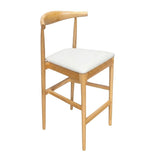 Natural Horn Wood Bar Stool with White Vinyl Cushion