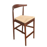 Walnut Finish Horn Wood Bar Stool with Natural Rope Seat