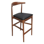 Walnut Finish Horn Wood Bar Stool with Black Vinyl Cushion