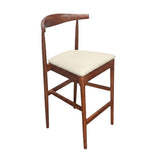 Walnut Finish Horn Wood Bar Stool with Ivory Vinyl Cushion