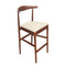 Walnut Finish Horn Wood Bar Stool with Ivory Vinyl Cushion