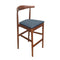 Walnut Finish Horn Wood Bar Stool with Navy Blue Vinyl Cushion