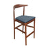 Walnut Finish Horn Wood Bar Stool with Navy Blue Vinyl Cushion