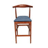Walnut Finish Horn Wood Bar Stool with Navy Blue Vinyl Cushion