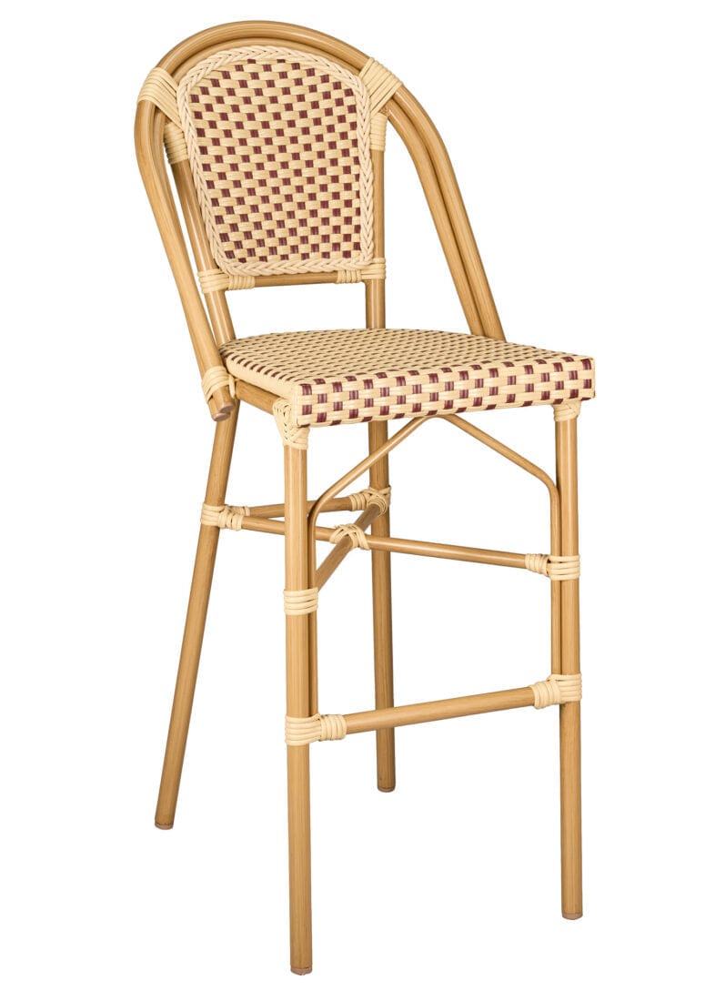 Toulouse Beige and Maroon French Bistro Barstool 30" Seat Height Hand Woven Wicker BBPWM-AX-T