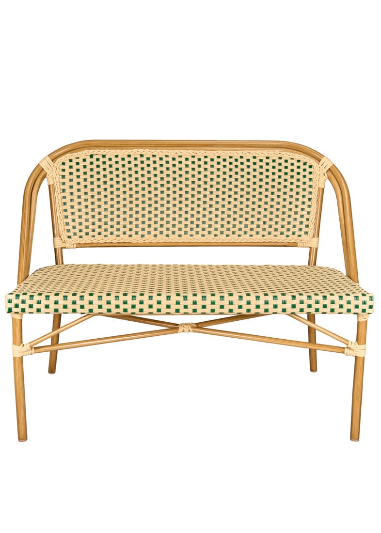 Toulouse Beige on Green Light Pipe Bistro Bench Seats 2 PE Rattan BNBPBG-AX-T