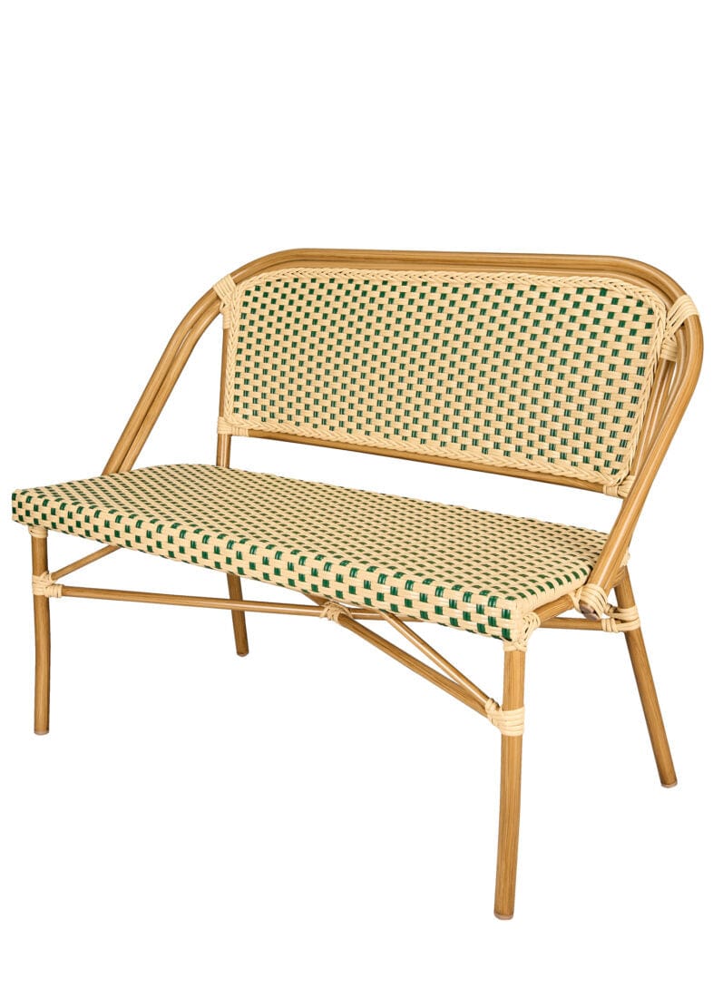 Toulouse Beige on Green Light Pipe Bistro Bench Seats 2 PE Rattan BNBPBG-AX-T