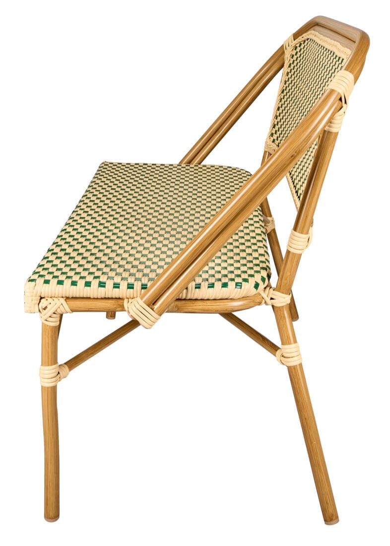 Toulouse Beige on Green Light Pipe Bistro Bench Seats 2 PE Rattan BNBPBG-AX-T