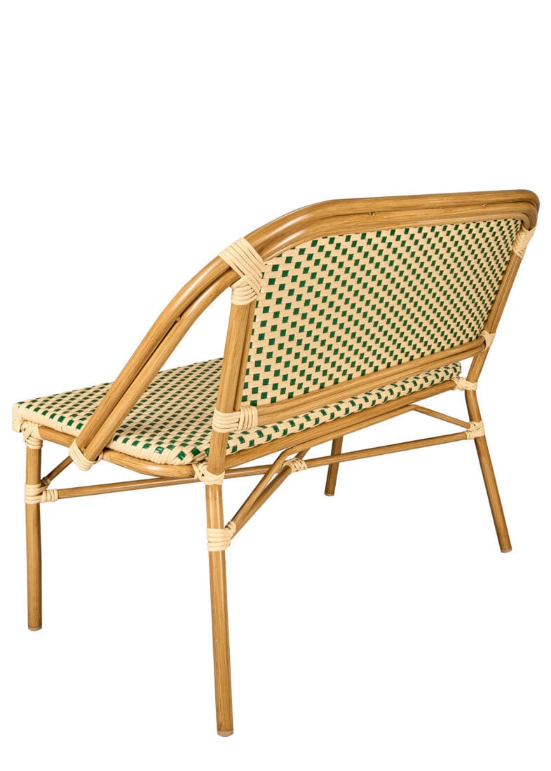 Toulouse Beige on Green Light Pipe Bistro Bench Seats 2 PE Rattan BNBPBG-AX-T