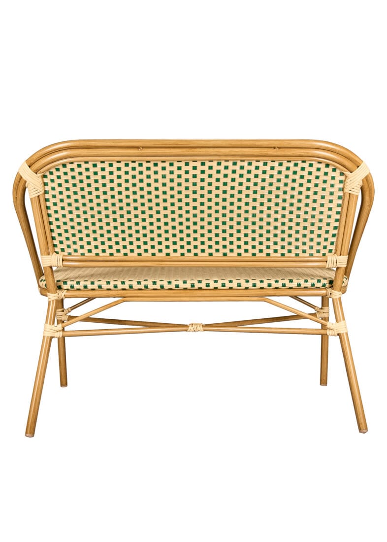Toulouse Beige on Green Light Pipe Bistro Bench Seats 2 PE Rattan BNBPBG-AX-T