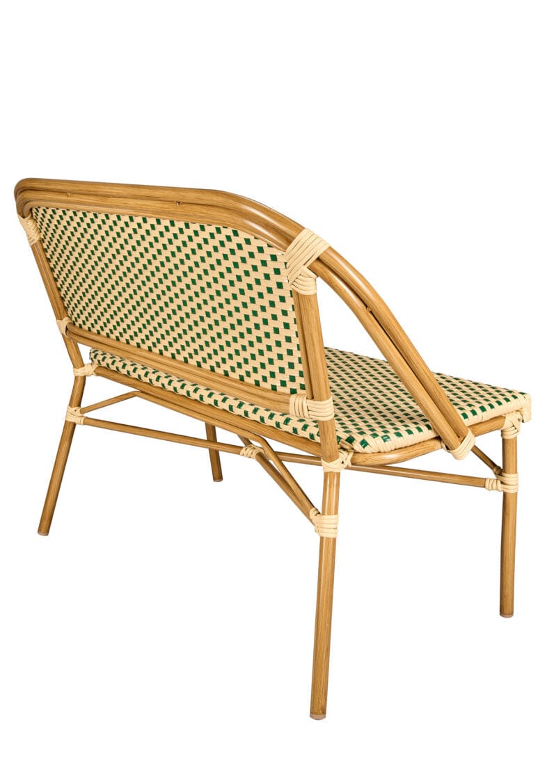Toulouse Beige on Green Light Pipe Bistro Bench Seats 2 PE Rattan BNBPBG-AX-T