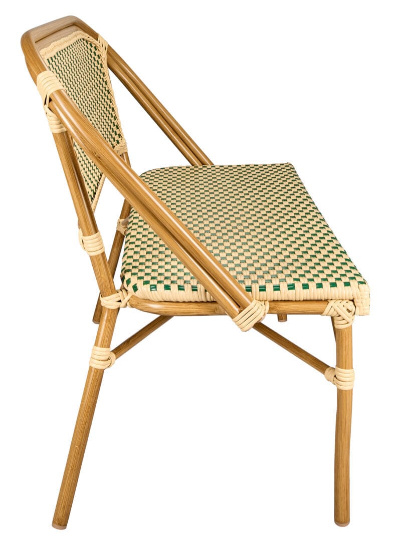 Toulouse Beige on Green Light Pipe Bistro Bench Seats 2 PE Rattan BNBPBG-AX-T