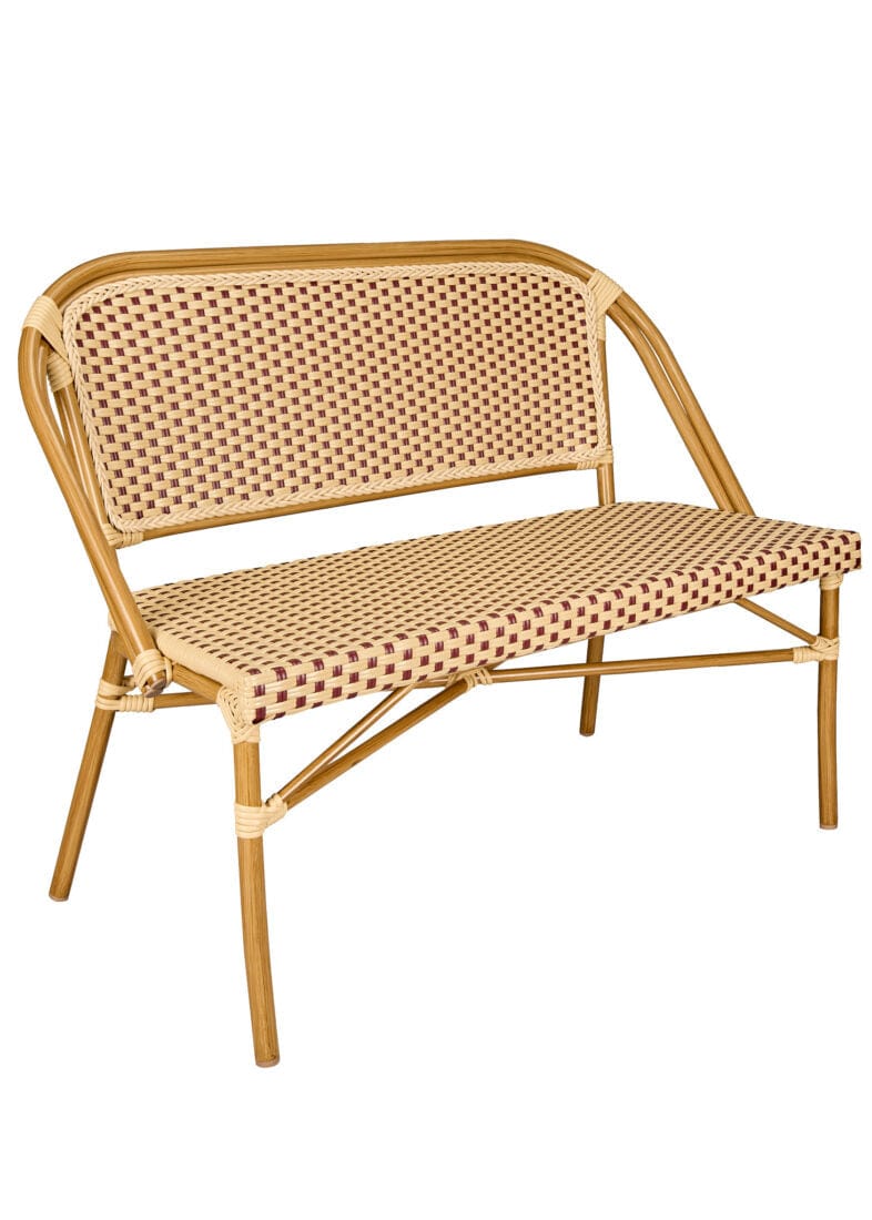 Toulouse Beige on Maroon Light Pipe Bistro Bench Seats 2 PE Rattan BNBPBM-AX-T