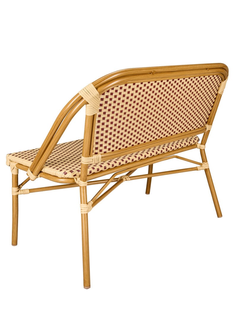 Toulouse Beige on Maroon Light Pipe Bistro Bench Seats 2 PE Rattan BNBPBM-AX-T