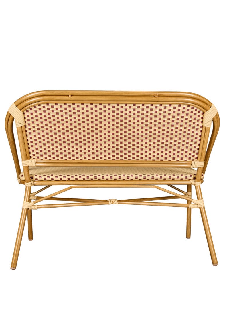 Toulouse Beige on Maroon Light Pipe Bistro Bench Seats 2 PE Rattan BNBPBM-AX-T