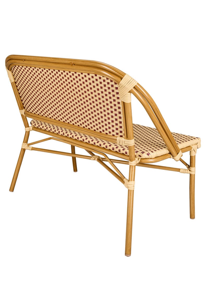Toulouse Beige on Maroon Light Pipe Bistro Bench Seats 2 PE Rattan BNBPBM-AX-T