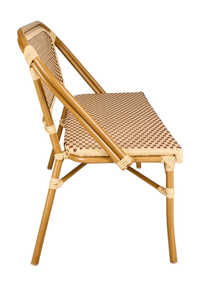 Toulouse Beige on Maroon Light Pipe Bistro Bench Seats 2 PE Rattan BNBPBM-AX-T