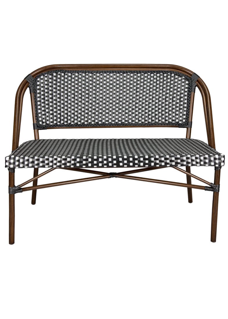 Toulouse Black on White Dark Frame Bistro Bench Seats 2 PE Rattan BNBPBLA-AX-T