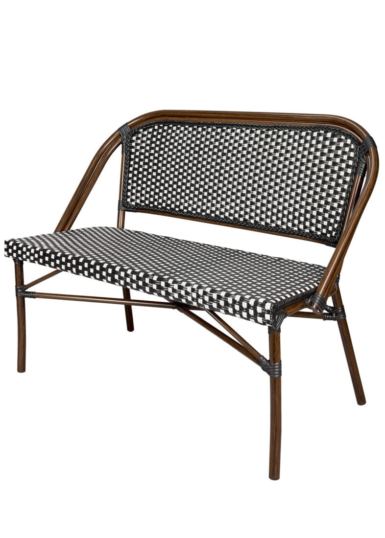 Toulouse Black on White Dark Frame Bistro Bench Seats 2 PE Rattan BNBPBLA-AX-T