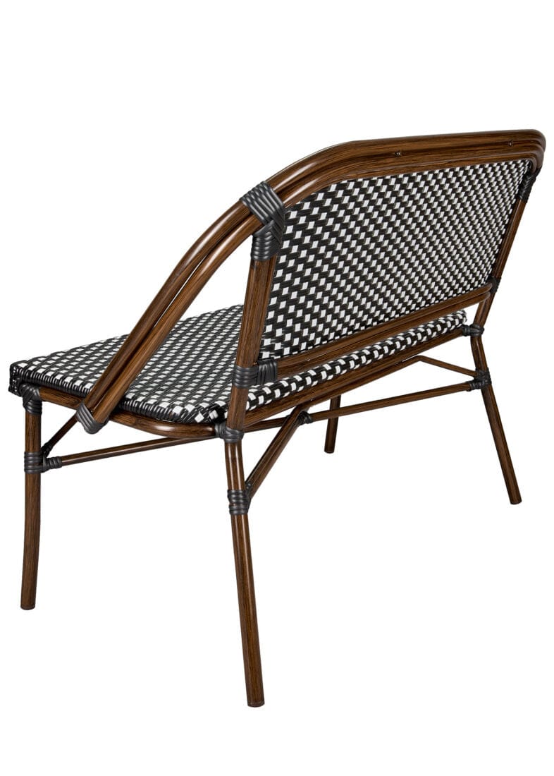 Toulouse Black on White Dark Frame Bistro Bench Seats 2 PE Rattan BNBPBLA-AX-T