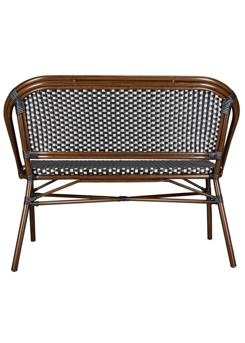 Toulouse Black on White Dark Frame Bistro Bench Seats 2 PE Rattan BNBPBLA-AX-T