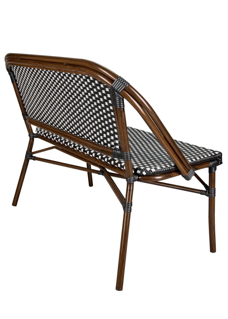 Toulouse Black on White Dark Frame Bistro Bench Seats 2 PE Rattan BNBPBLA-AX-T