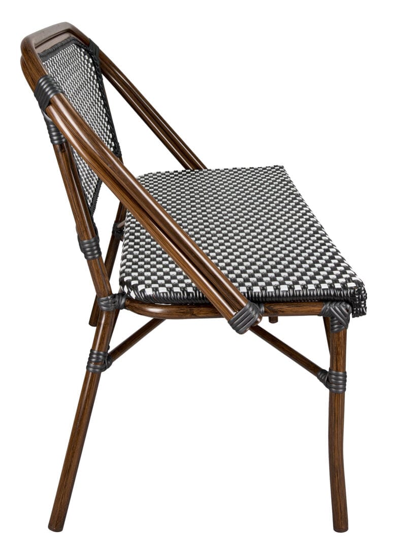 Toulouse Black on White Dark Frame Bistro Bench Seats 2 PE Rattan BNBPBLA-AX-T