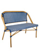 Toulouse Blue on White Medium Frame Bistro Bench Seats 2 PE Rattan BNBPBLU-AX-T