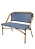 Toulouse Blue on White Medium Frame Bistro Bench Seats 2 PE Rattan BNBPBLU-AX-T